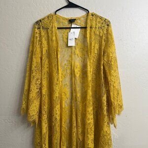 Rue21 Mustard Yellow Lace Kimono Cardigan – Size M – NWT Boho Festival Vibes